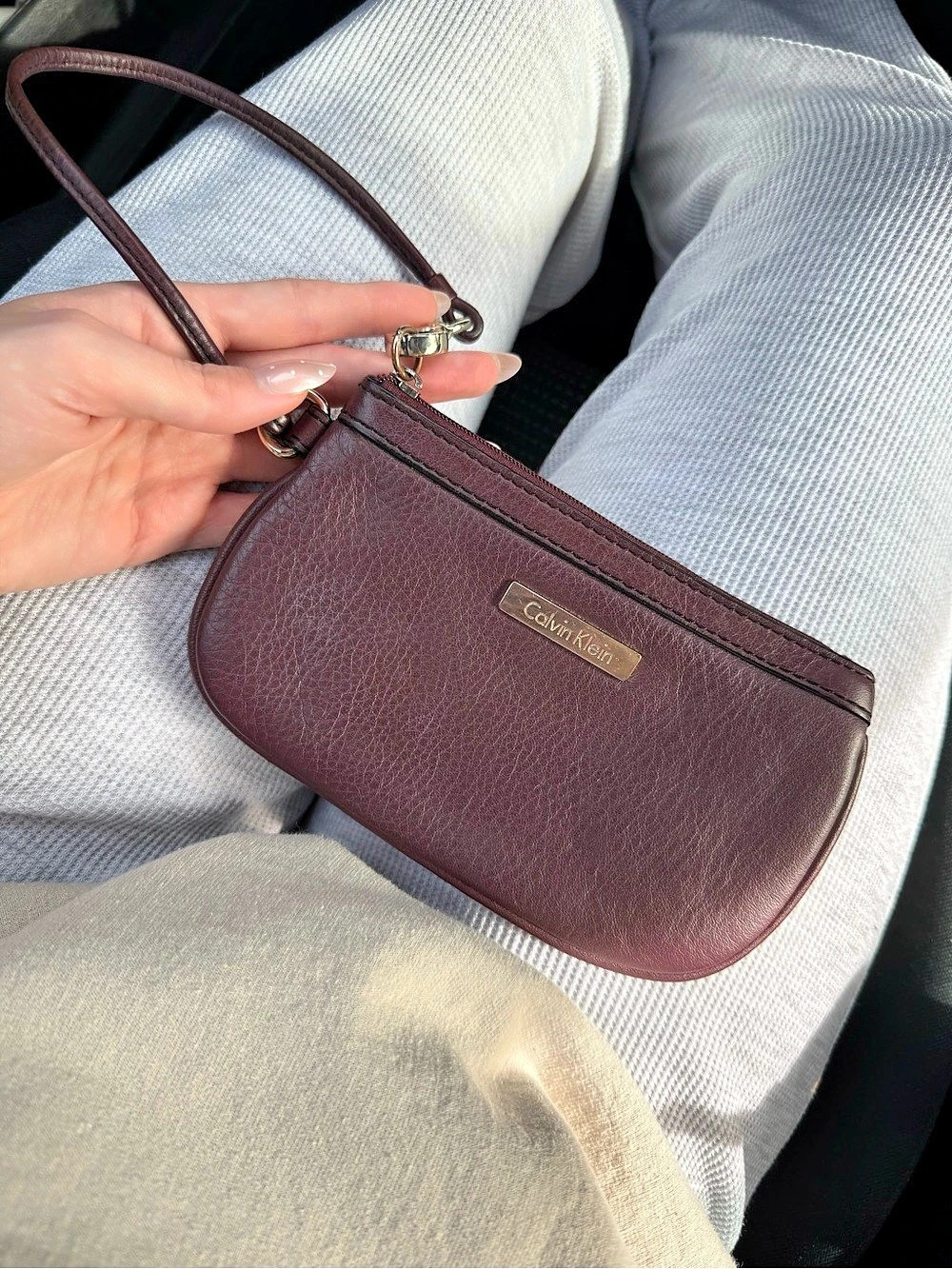 Calvin Klein Burgundy Leather Wristlet